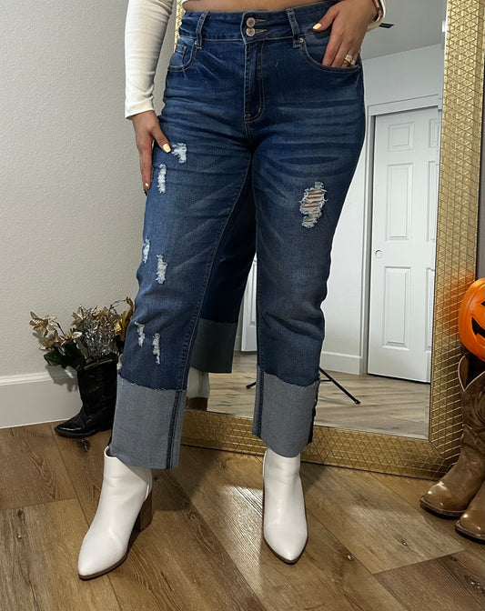 High cuff denim jeans